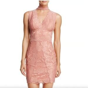 Guess Rose Pink Lace Dress V-Neck Sleeveless Short Choker Mini Dress Large